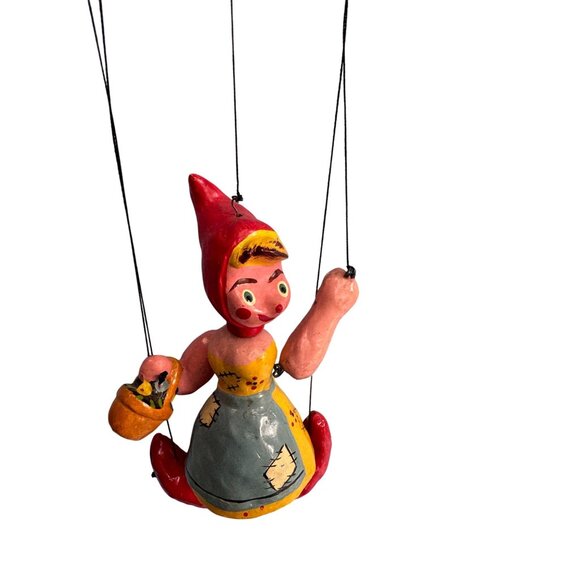Vintage Little Red Riding Hood Marionette Ceramic Plaque Paper Mâché Puppet - Picture 2 of 5